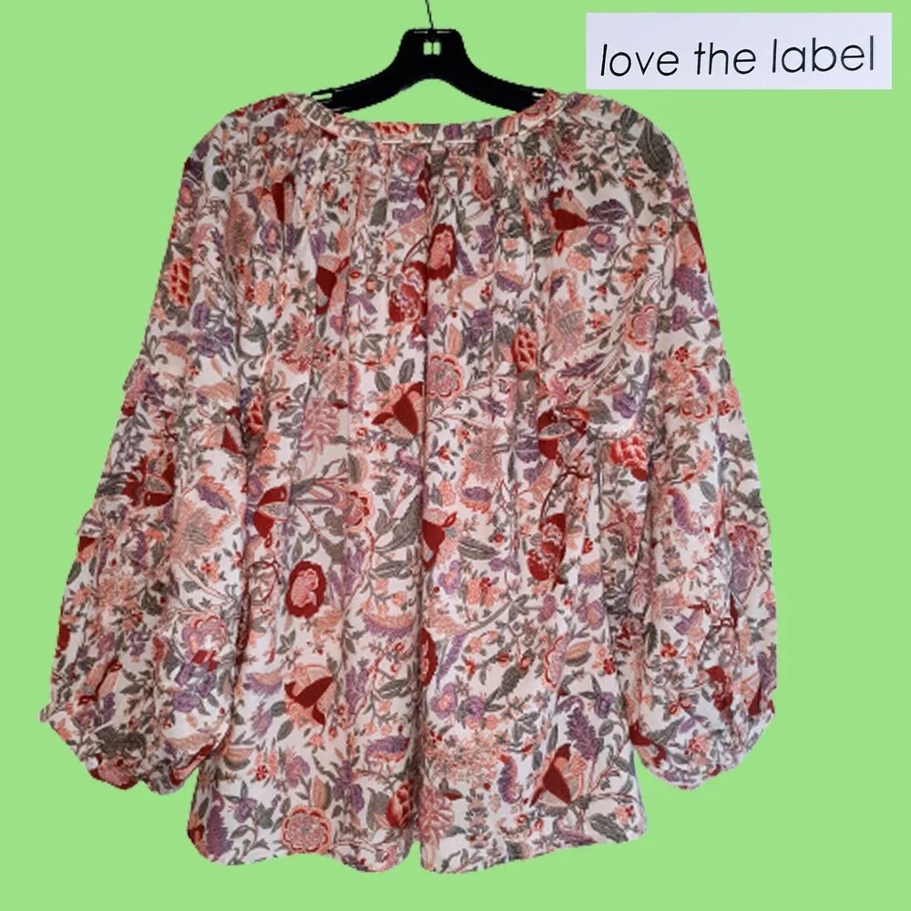Love the Label by Anthropologie NEW Peasant Botanical Split Neck Boho Blouse S
